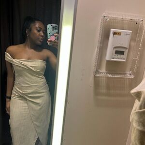 Zara Cream Off-Shoulder Sheath Gown